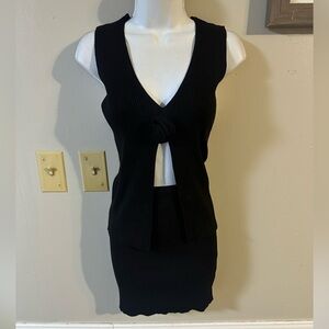 Say What? Black Ribbed Knit Skirt Set with Front Knot Top